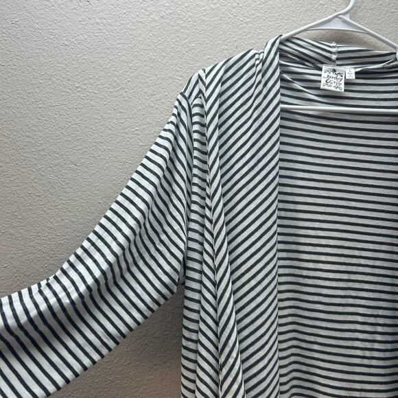 Parsley And Sage Cardigan Large Minimalist Open Drape Waterfall White Striped - Picture 3 of 7